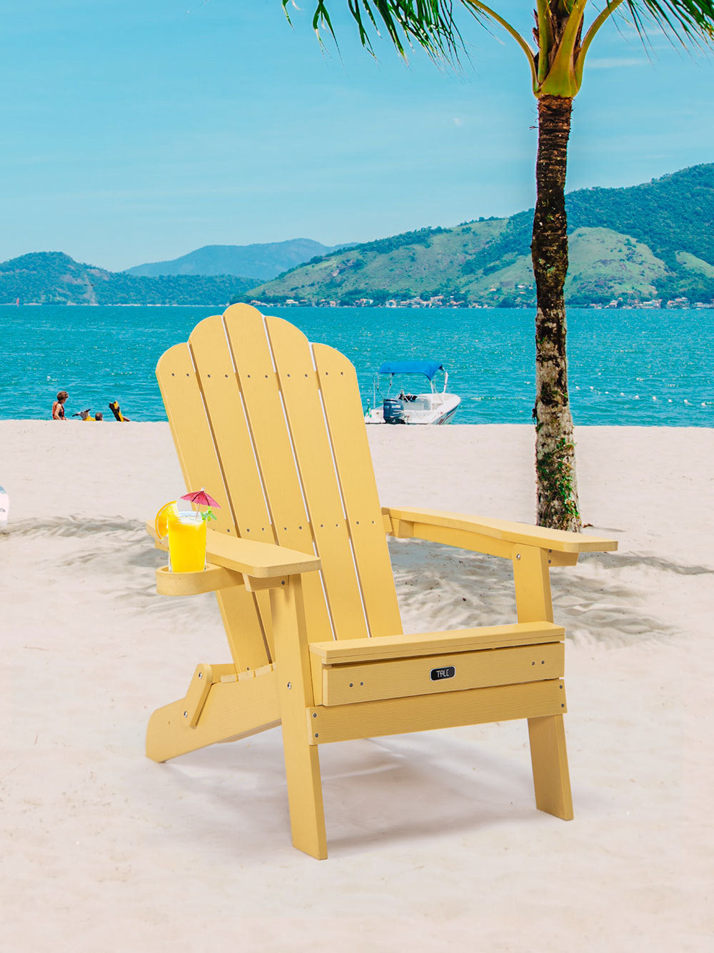 TALE Folding Adirondack Chair with Pullout Ottoman with Cup Holder, Oversized, Poly Lumber,  for Patio Deck Garden, Backyard Furniture, Easy to Install,YELLOW. Banned from selling on Amazon