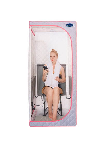 Portable Full Size Grey Infrared Sauna tent–Personal Home Spa, with Infrared Panels, Heating Foot Pad,Controller, Foldable Chair ,Reading light.Easy to Install.Fast heating, with FCC Certification