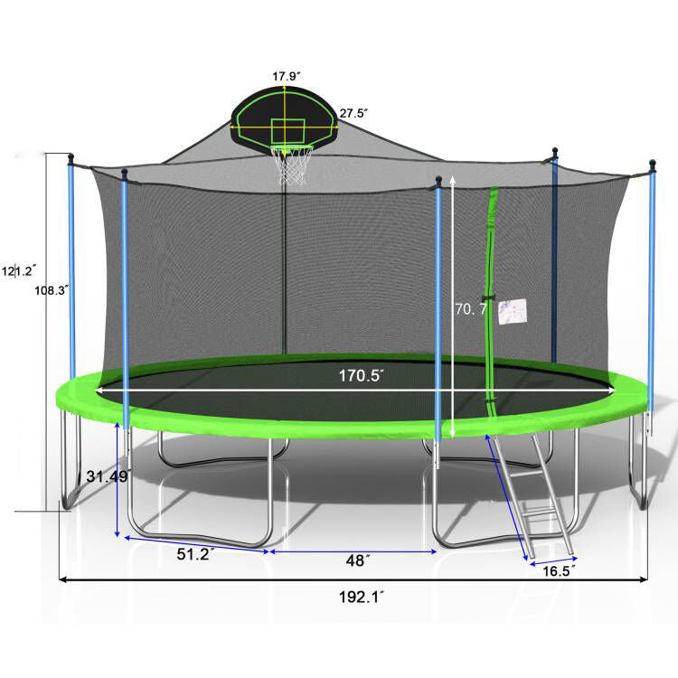 16FT TRAMPOLINE(GREEN) WITH BACKBOARD