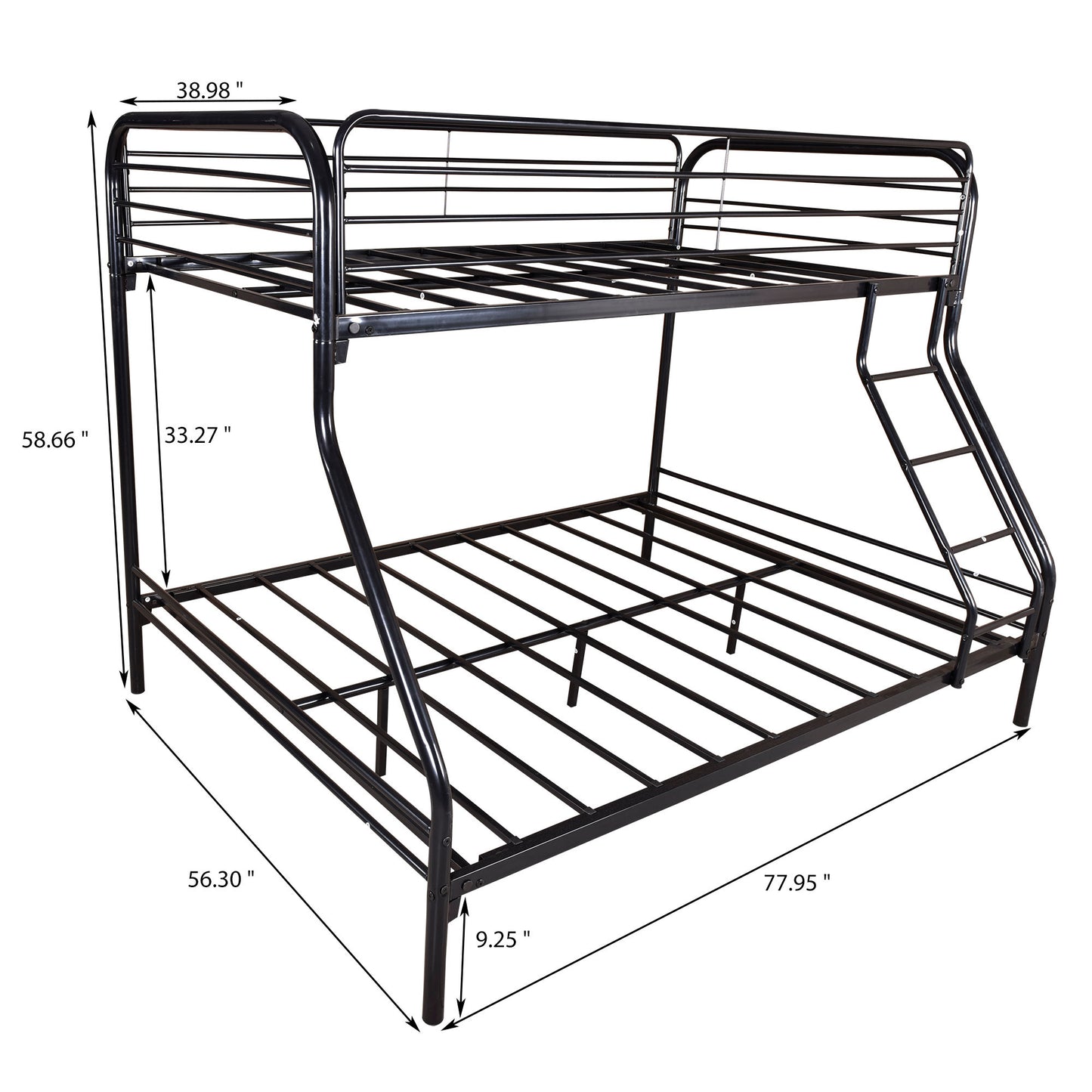 Heavy Duty Twin-Over-Full Metal Bunk Bed, Easy Assembly with Enhanced Upper-Level Guardrail, Black