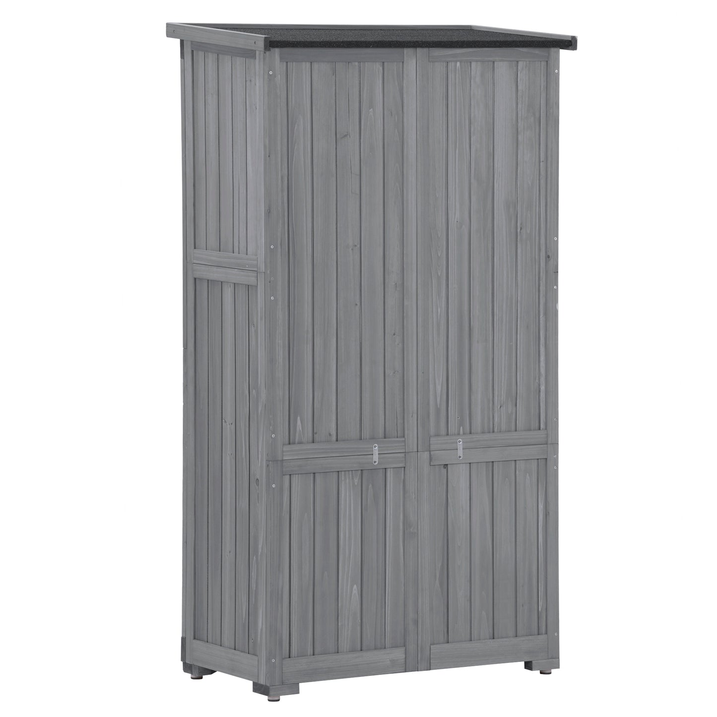 TOPMAX Wooden Garden Shed 3-tier Patio Storage Cabinet Outdoor Organizer Wooden Lockers with Fir Wood (Gray Wood Color -Shutter Design)