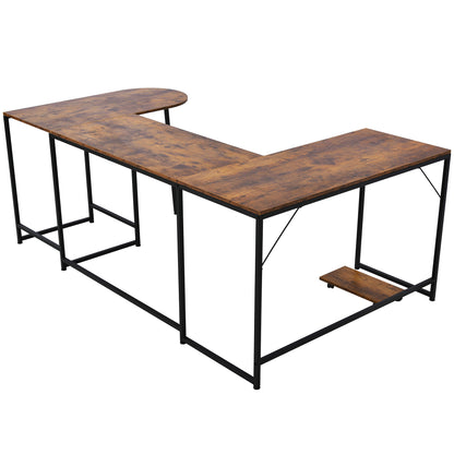 U-shaped Computer Desk, Industrial Corner Writing Desk with CPU Stand, Gaming Table Workstation Desk for Home Office (Brown) (OLD SKU: WF198675AAT)