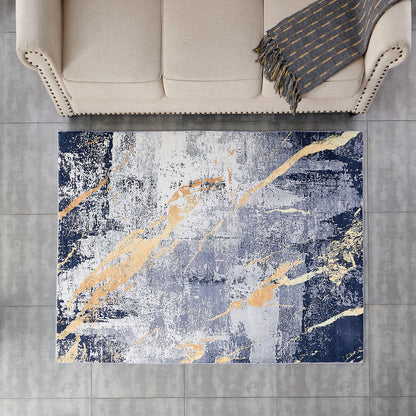 ZARA Collection Abstract Design Blue Gray Yellow Machine Washable Super Soft Area Rug