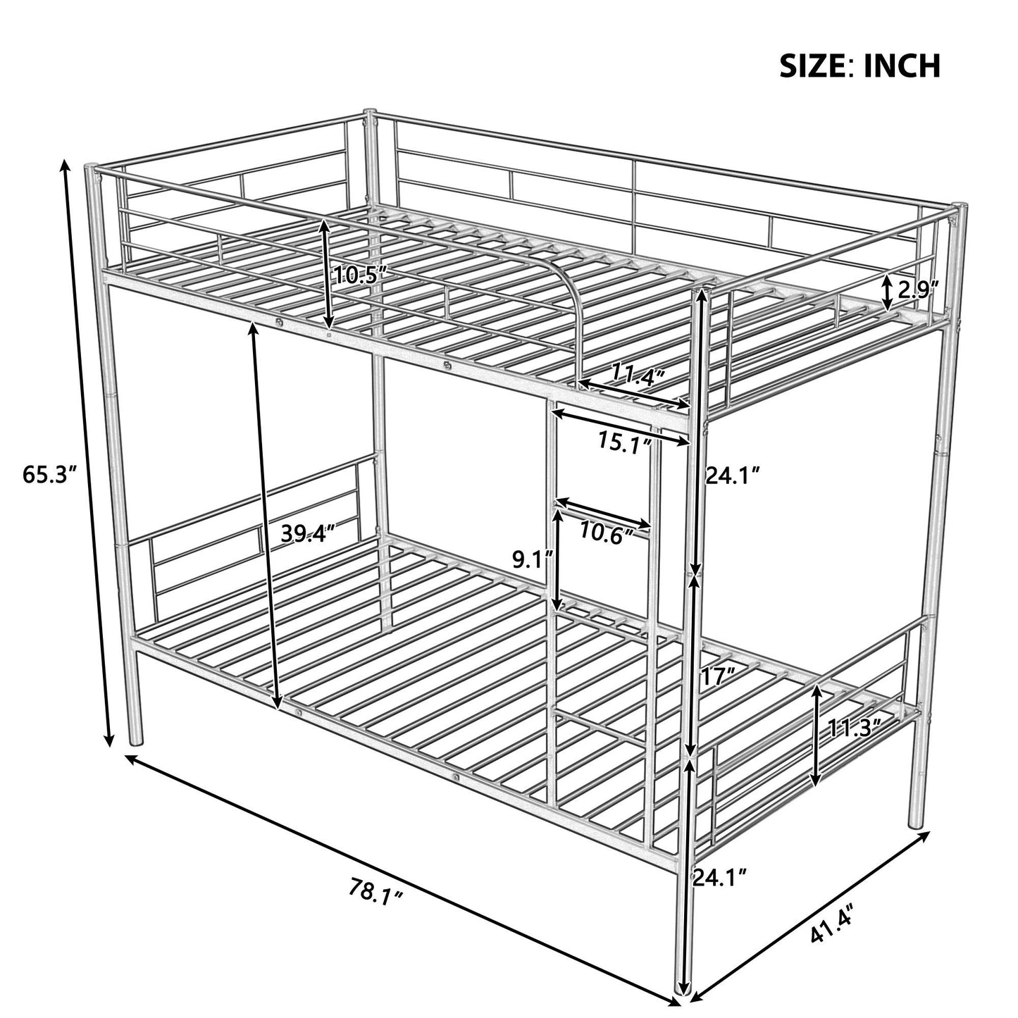 Twin Over Twin Metal Bunk Bed (White)( old sku: MF189201KAA )