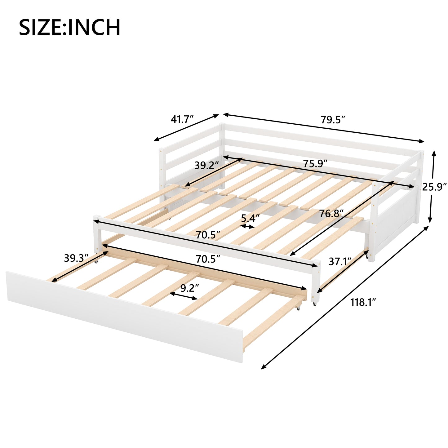 Twin or Double Twin Daybed with Trundle,White