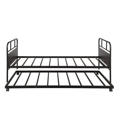 【Not allowed to sell to Walmart】Metal Daybed Platform Bed Frame with Trundle Built-in Casters, Twin Size