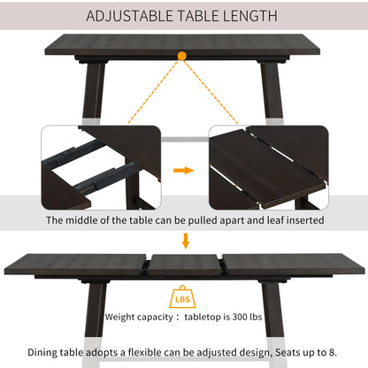 TREXM Retro Industrial Style 7-Piece Dining Table Set Extendable Table with 18” Leaf and Six Wood Chairs 
(Espresso)