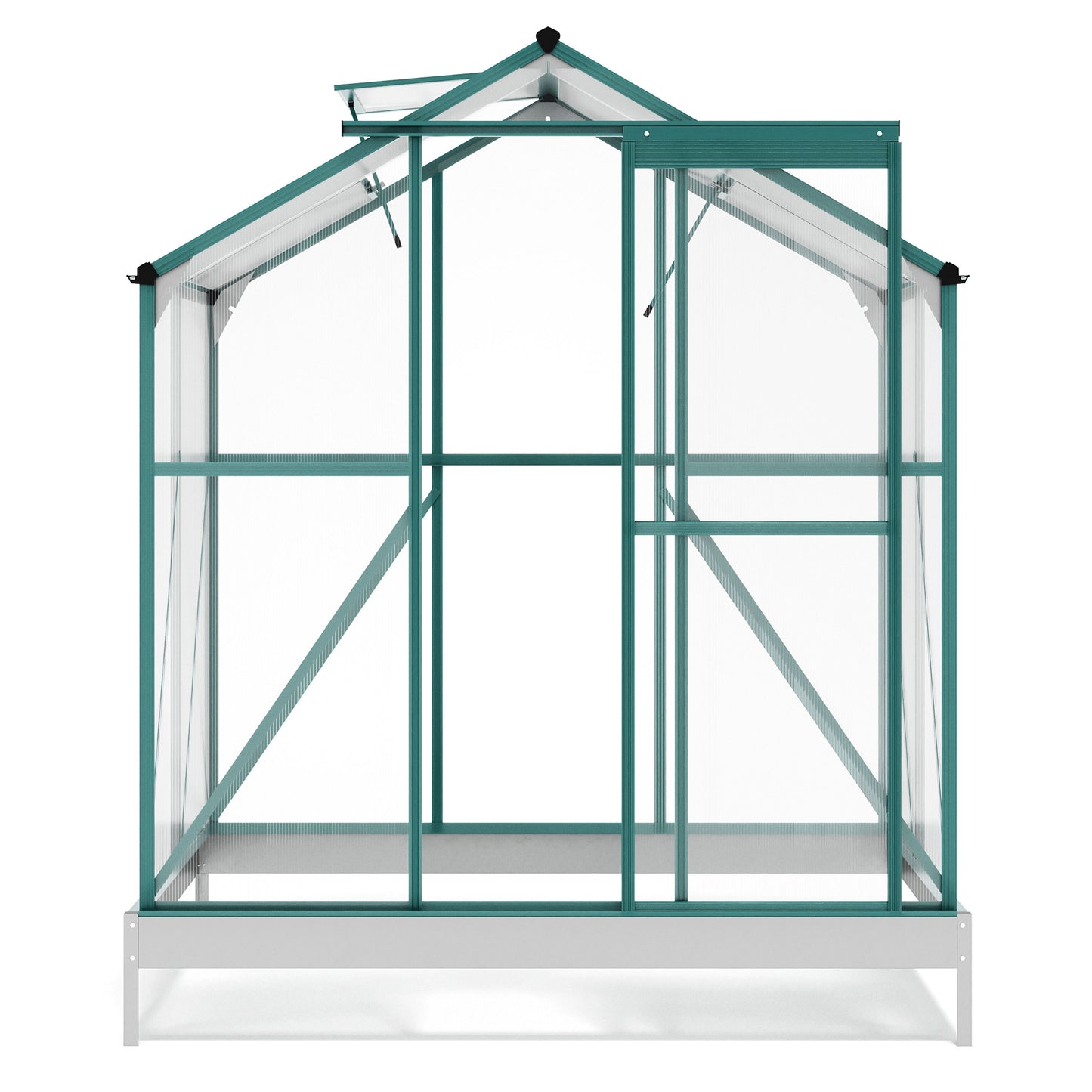 TOPMAX Upgraded Outdoor Patio 6.2ft Wx4.3ft D Greenhouse, Walk-in Polycarbonate Greenhouse with 2 Windows and Base,Aluminum Hobby Greenhouse with Sliding Door for Garden, Backyard, Green