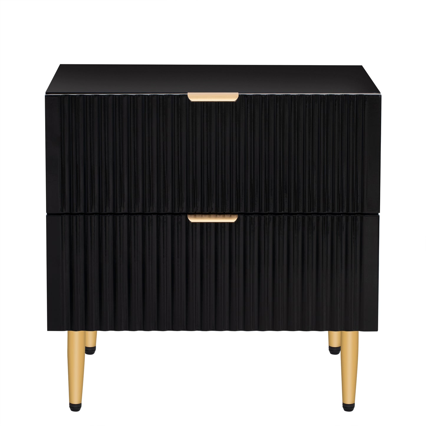 Nightstand with 2 Drawers & Golden Handle，Storage Bedside Table - Black