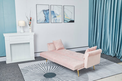 [New+Video]Pink velvet nail head sofa bed with throw pillow and midfoot