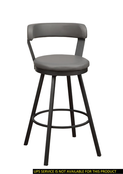Gray Faux Leather Upholstered Metal Base Chairs Set of 2pc 360-degree Swivel Bar Height Design Pub Chairs Casual Style