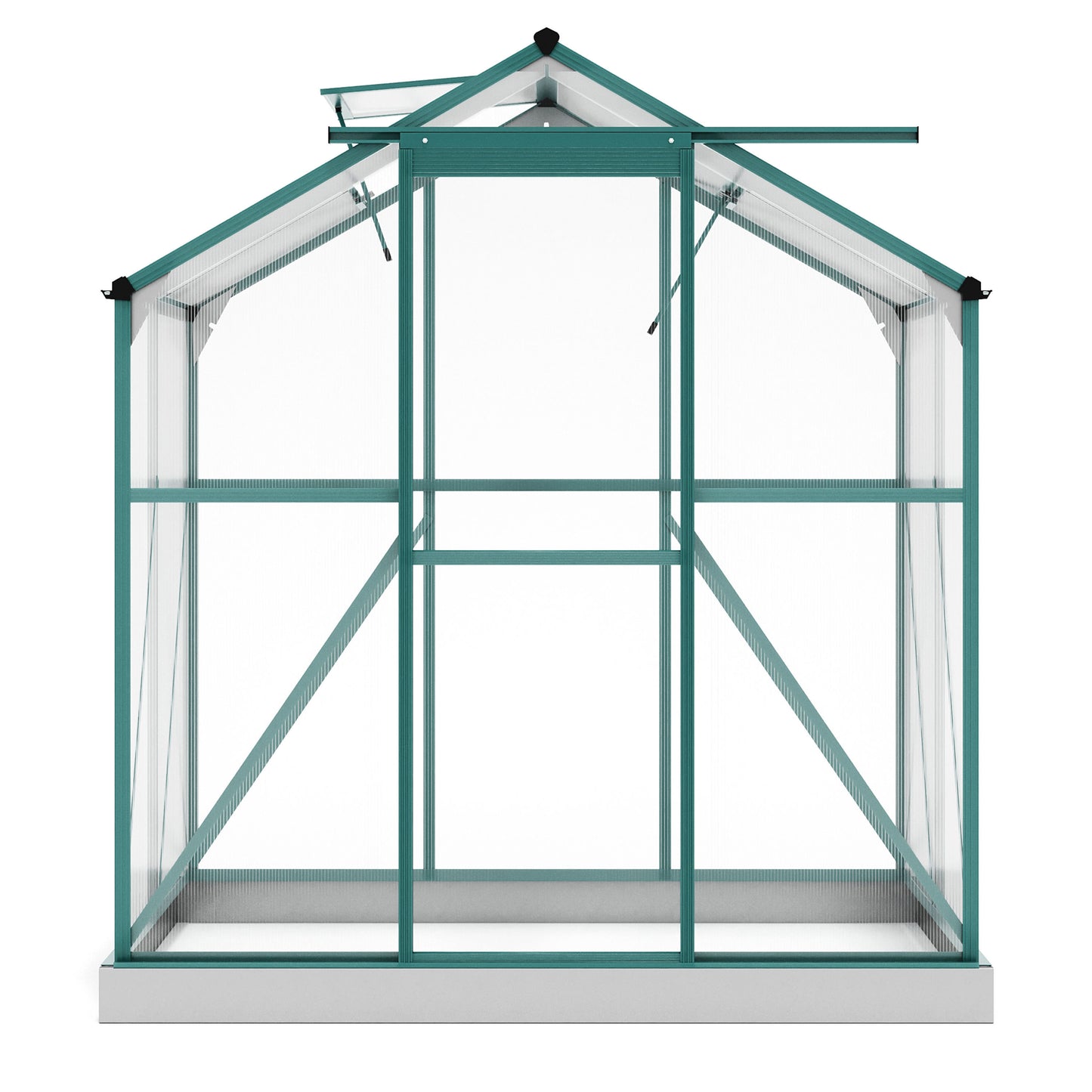 TOPMAX Upgraded Outdoor Patio 6.2ft Wx4.3ft D Greenhouse, Walk-in Polycarbonate Greenhouse with 2 Windows and Base,Aluminum Hobby Greenhouse with Sliding Door for Garden, Backyard, Green