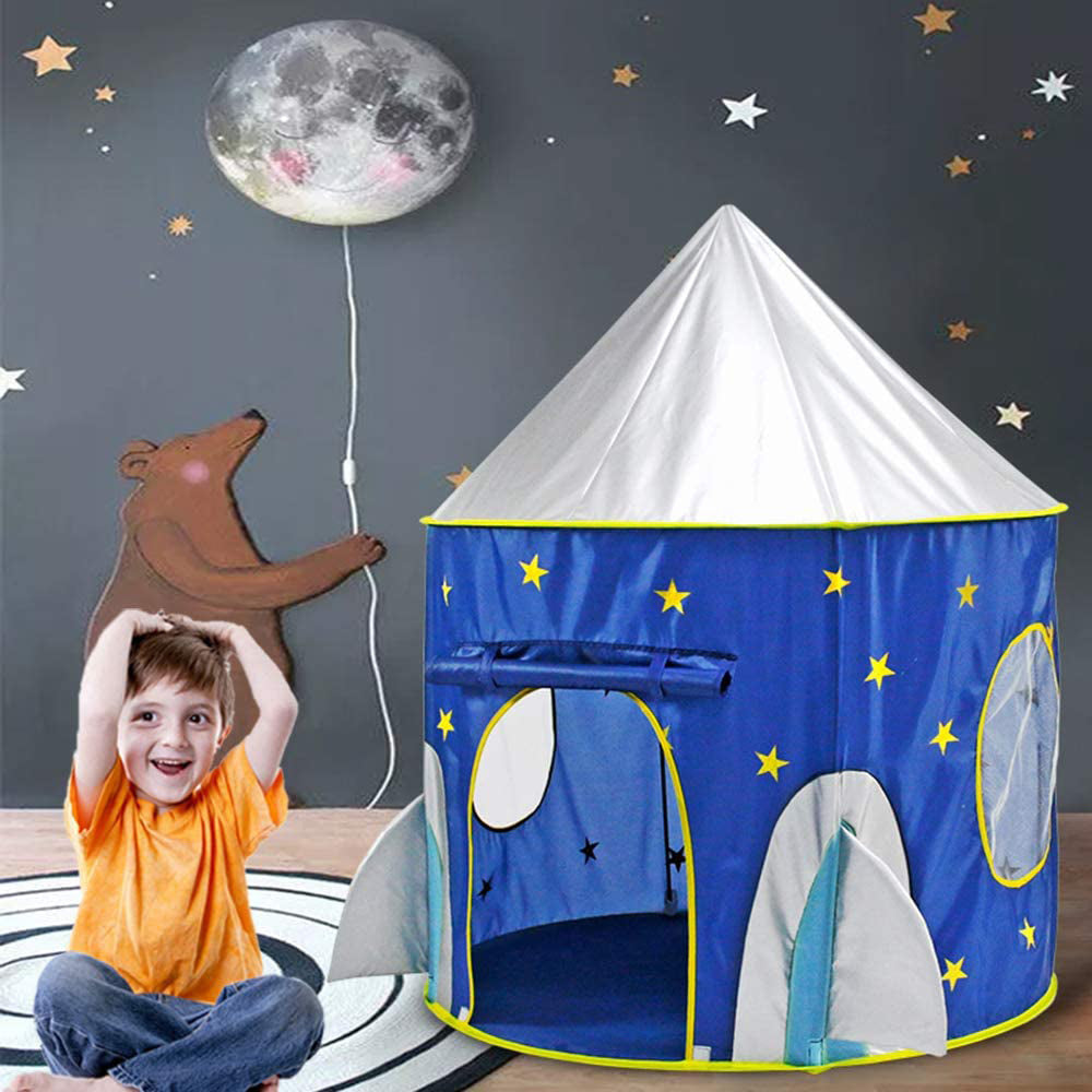 Pop Up Kids Tent - Spaceship Rocket Indoor Playhouse Tent for Boys and Girls