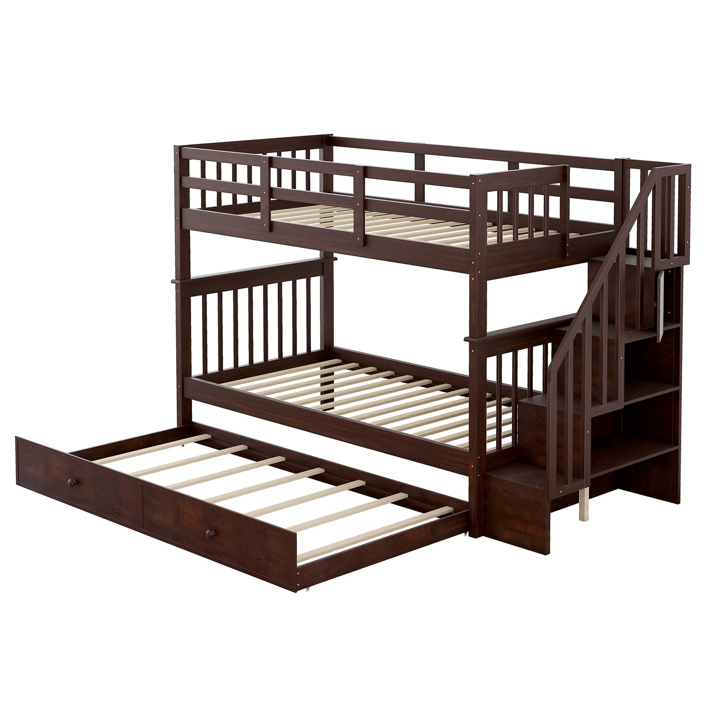 Stairway Twin-Over-Twin Bunk Bed with Twin size Trundle for Bedroom, Dorm, Adults, Espresso( old sku: LP000209AAP )