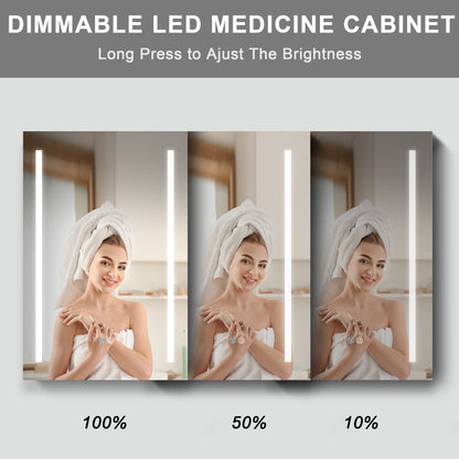 60x30 Inch LED Bathroom Medicine Cabinet Surface Mount Double Door Lighted Medicine Cabinet, Medicine Cabinets for Bathroom with Mirror Defogging, Dimmer Black