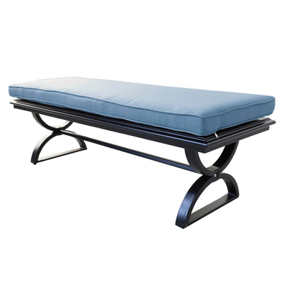 Outdoor Aluminum Bench with Cushion, Black Silk/Sapphire Blue