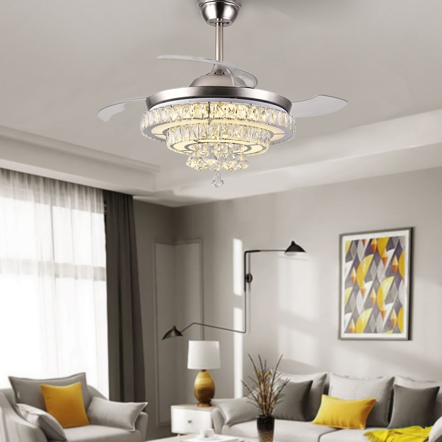 Modern American crystal fan chandelier