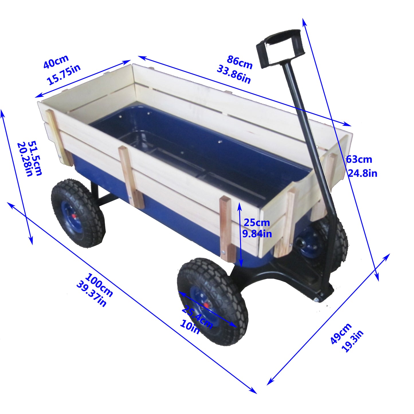 Outdoor Wagon All Terrain Pulling w/Wood Railing Air Tires Children Kid Garden