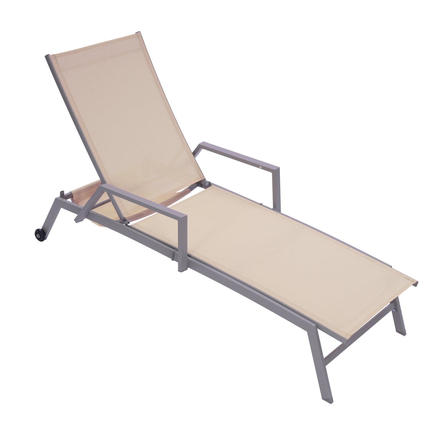 Patio Lounge Chair, Textilene Steel Pool Lounge Chair, Patio Chaise Lounge With Armrests And Wheels For Patio Backyard Porch Garden Poolside