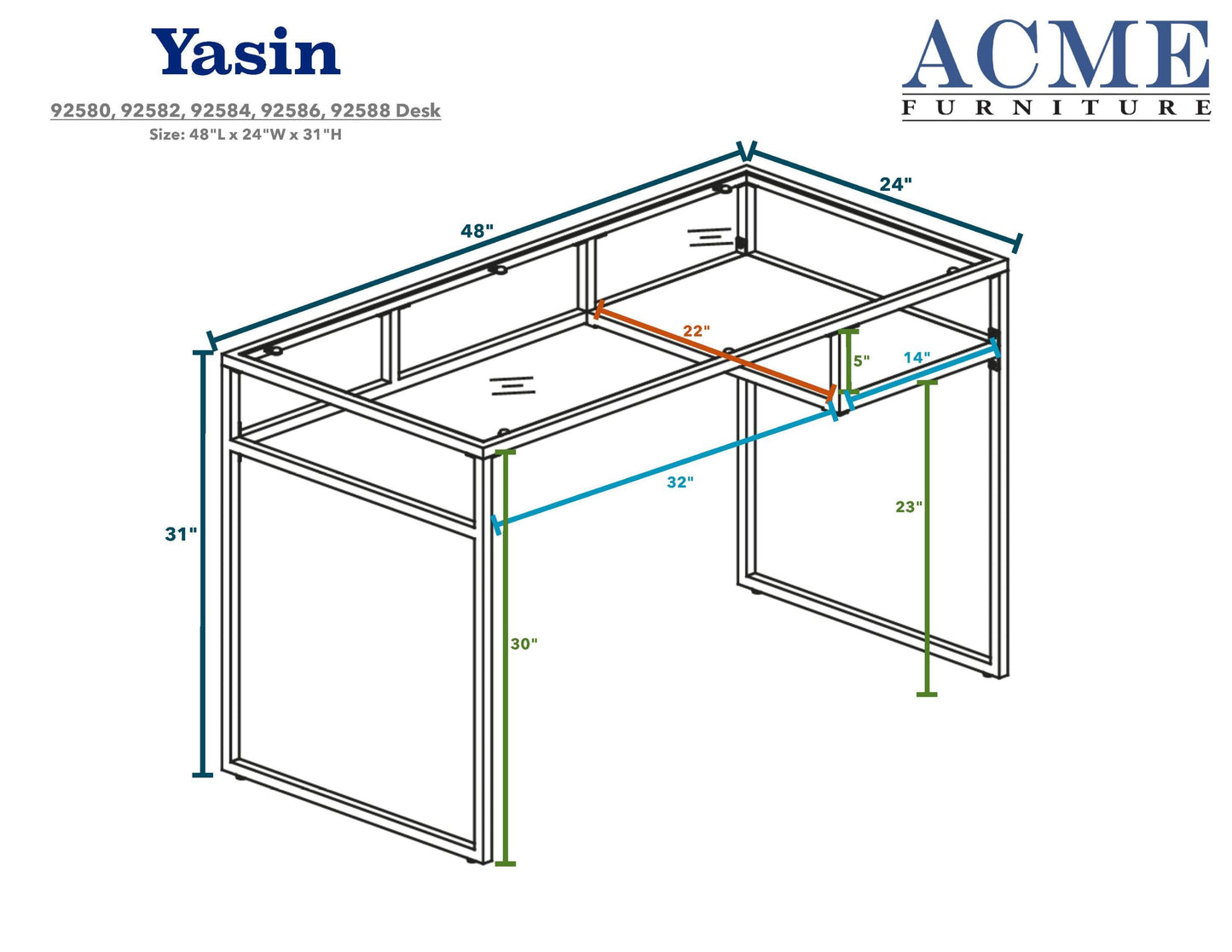 ACME Yasin Desk, Black & Glass 92580