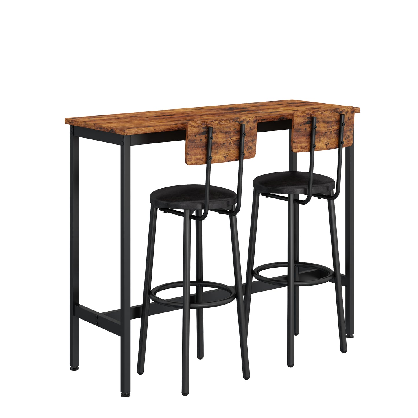 Bar Table Set with 2 Bar stools PU Soft seat with backrest (Rustic Brown,43.31’’w x 15.75’’d x 23.62’’h)