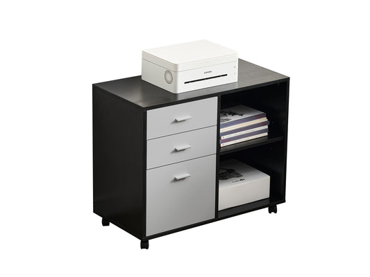 32'' Wide 3 -Drawer Mobile Lateral Filing Cabinet,Black oak and Grey File Cabinet with Printer Stand for Home Office