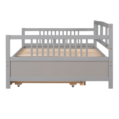 Full Size Daybed Wood Bed with Twin Size Trundle,Gray