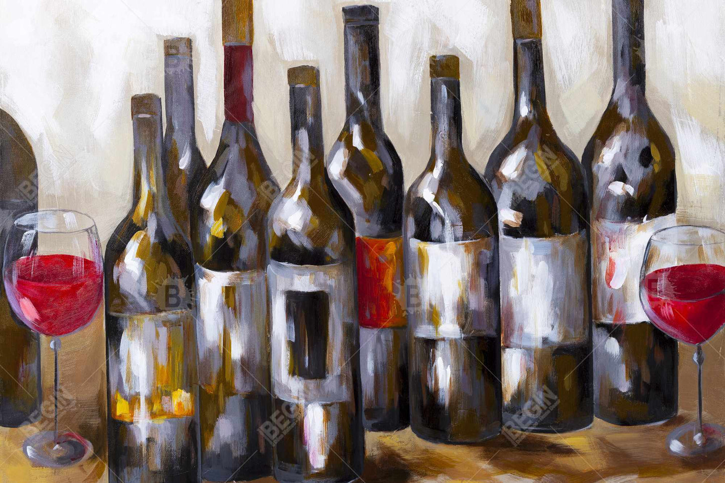 Red wine bottles - 12x18 Print on canvas