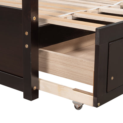 Extending Wooden Daybed with Two Drawers, Espresso