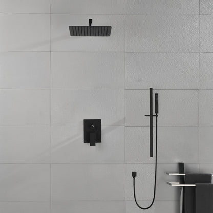 Shower System 12Inch Square Bathroom Luxury Rain Mixer Shower Combo Set Pressure Balanced Shower System with Shower Head, Hand Shower, Slide Bar, Shower Arm, Hose, and Valve Trim