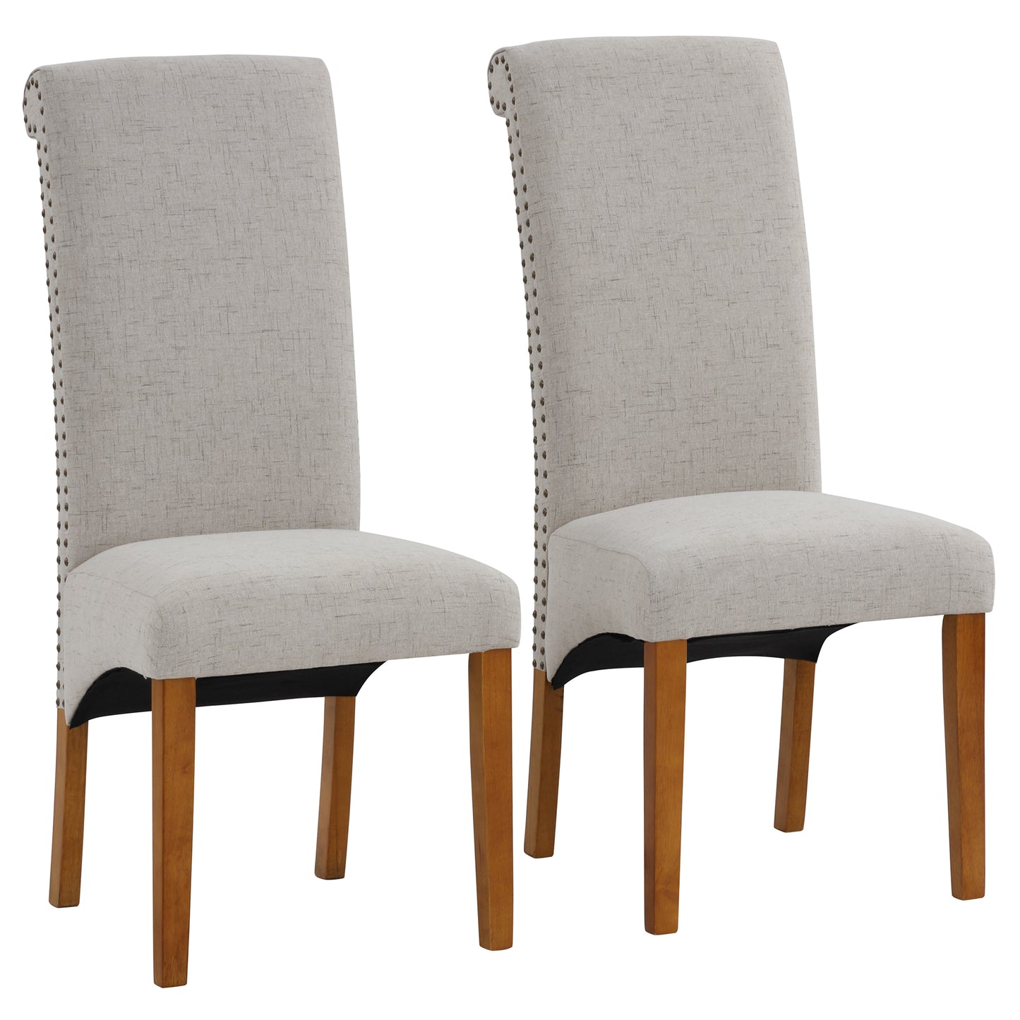 Set of 2 Upholstered Fabric Dining Chairs,Modern High Back Button- linen Kitchen Dining Chairs with Solid Wood Legs and Nailed Trim,Side Chairs Armless Chair Parsons Chair for Kitchen