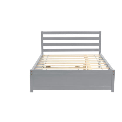 Full Size Wood Platform Bed Frame with Headboard and Twin trundle