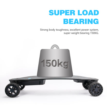 All terrain dual 1000*2 hub motor electric skateboard with 32mph max speed,25miles range,9600mah battery.