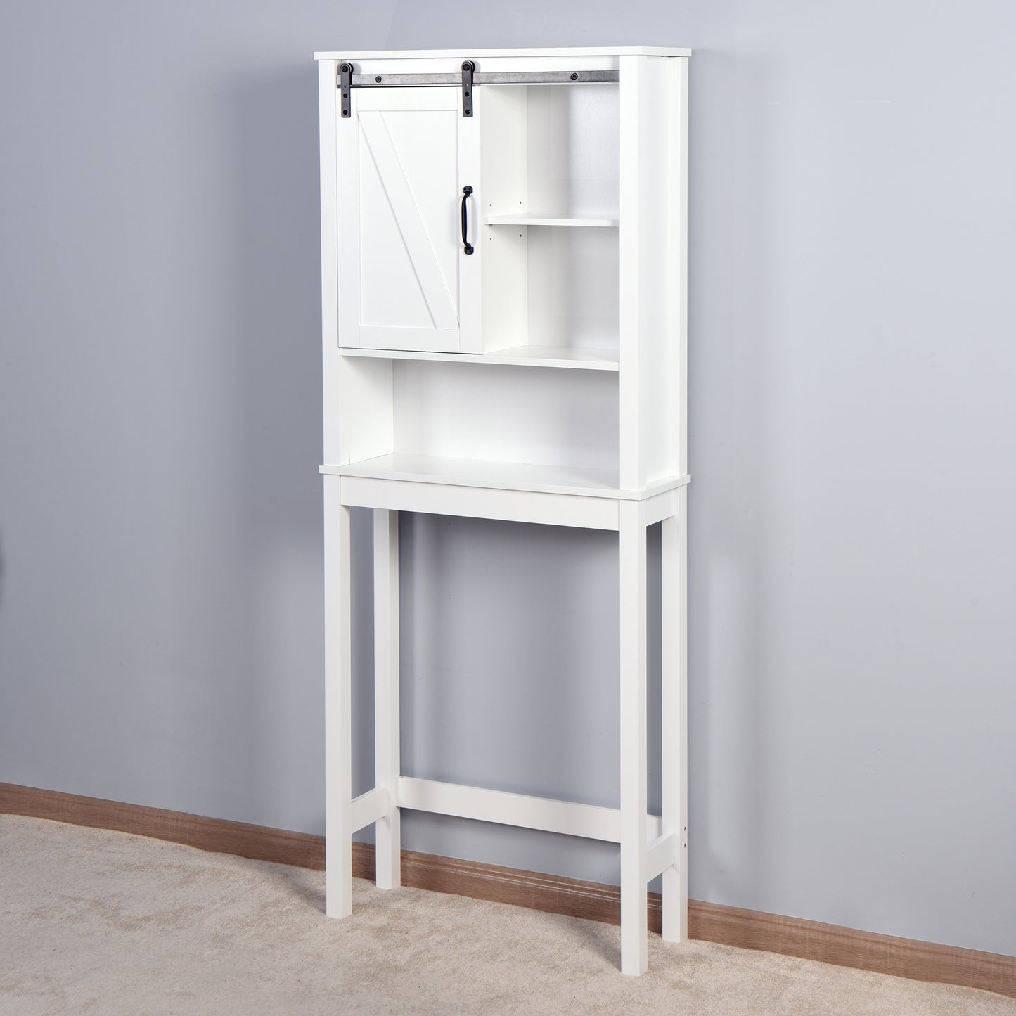 Over-the-Toilet Storage Cabinet, Space-Saving Bathroom Cabinet, with Adjustable Shelves and A Barn Door 27.16 x 9.06 x 67 inch