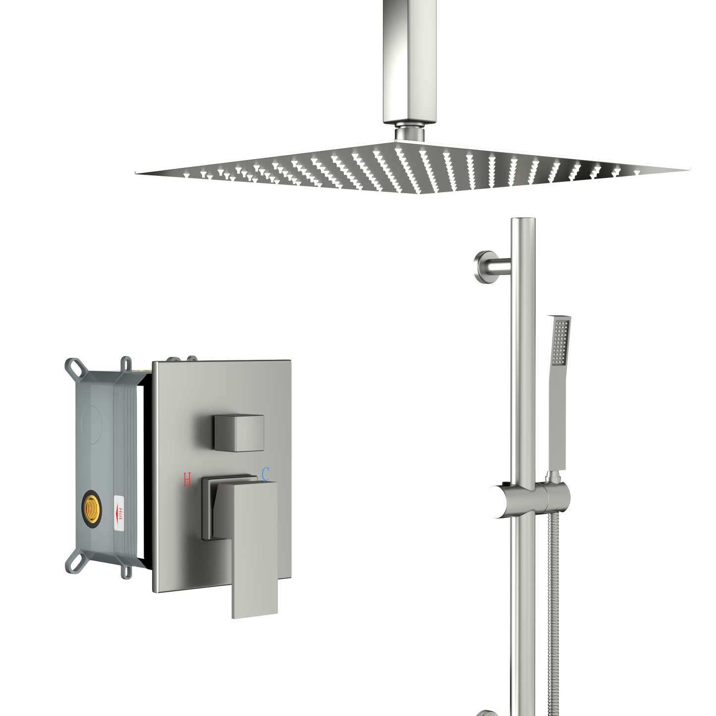 16" Rain Shower Head Systems ,with 26.18 inch Adjustable Angle Slide Bar,Brushed Nickel,Ceiling Mounted shower