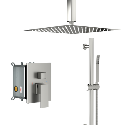 16" Rain Shower Head Systems ,with 26.18 inch Adjustable Angle Slide Bar,Brushed Nickel,Ceiling Mounted shower