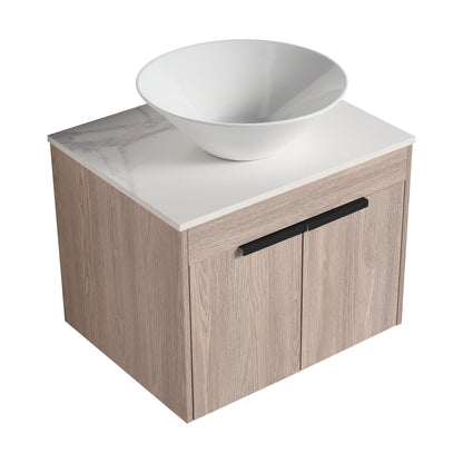 24 " Modern Design Float Bathroom Vanity With Ceramic Basin Set,  Wall Mounted White Oak Vanity  With Soft Close Door,KD-Packing，KD-Packing，2 Pieces Parcel（TOP-BAB217MOWH）