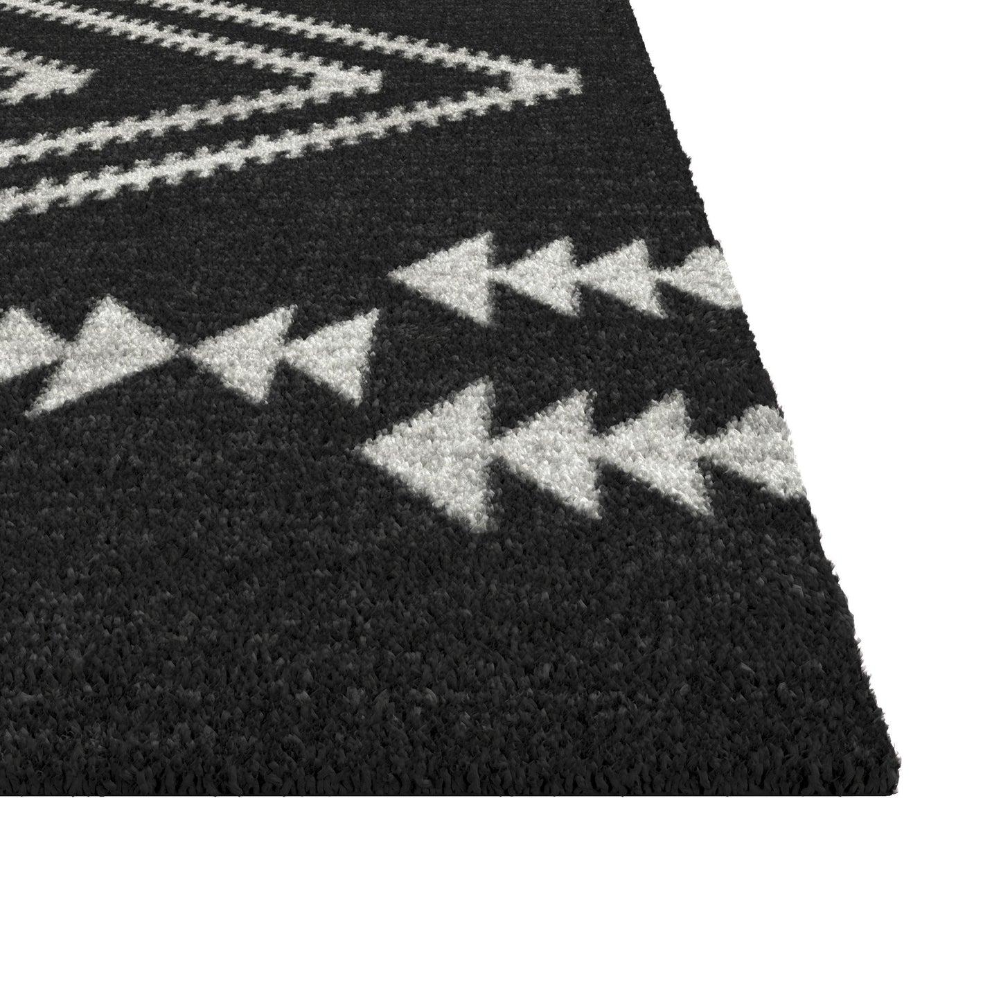 Charcoal and Ivory Olefin Shag Area Rug 5x8