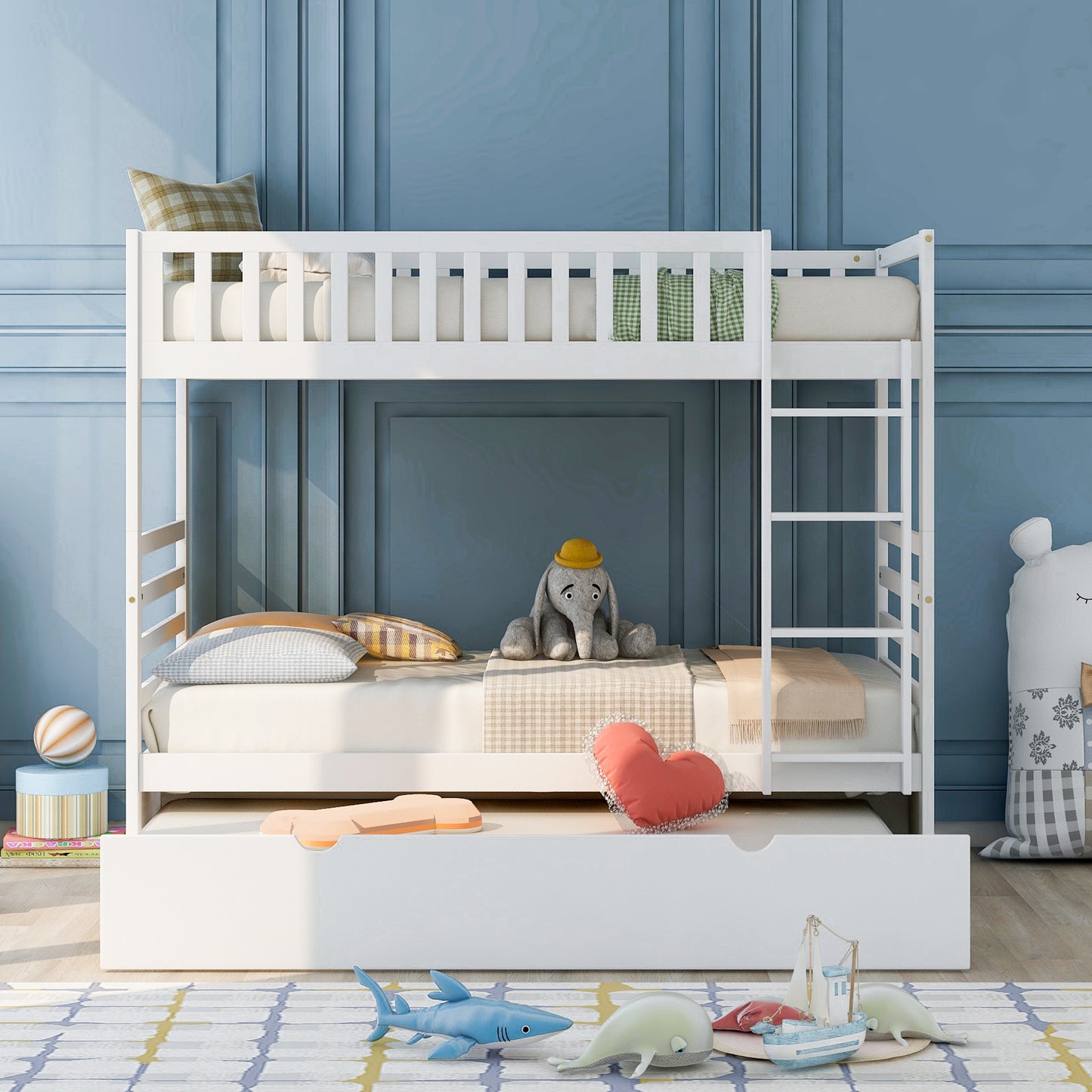 Orisfur. Twin Bunk Beds for Kids with Safety Rail and Movable Trundle bed