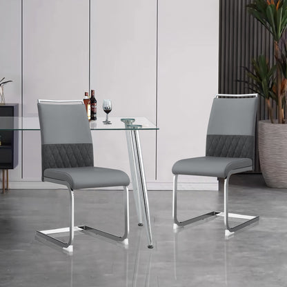 Modern Dining Chairs, PU Faux Leather High Back Upholstered Side Chair transverse stripe backrest design for Dining Room Kitchen Vanity Patio Club Guest Office Chair (Set of 2) ( Grey+PU)