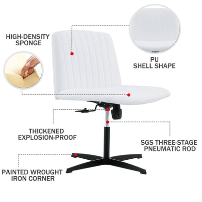 White High Grade Pu Material. Home Computer Chair Office Chair Adjustable 360 ° Swivel Cushion Chair With Black Foot Swivel Chair Makeup Chair Study Desk Chair. No Wheels