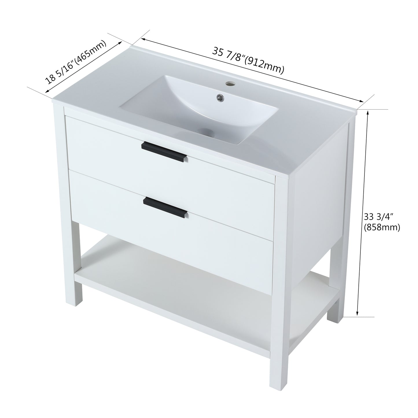 36 Inch Bathroom Vanity Plywood With 2 Drawers,36x18