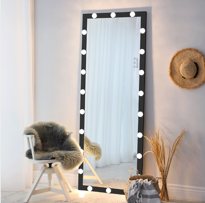 Hollywood Style Full Length Vanity Mirror With LED light bulbs Bedroom Hotel Long Wall Mouted Full Body Mirror Large Floor Dressing Mirror With Lights Black