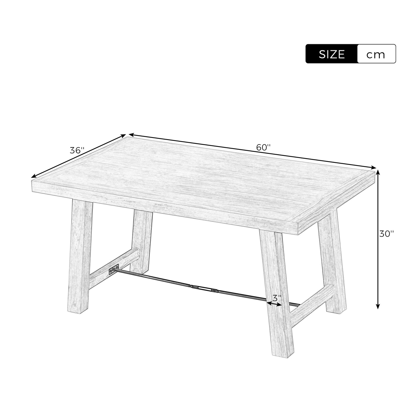 TREXM Wood Dining Table Kitchen Furniture Rectangular Table, Seats up to 6 (Natural Wood Wash)