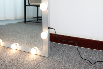 Modern Wall standing Bedroom Hotel Full Length Mirror with LED Bulbs Touch Control Whole Body Dressing Hollywood Vanity Mirror With 3 color Lights