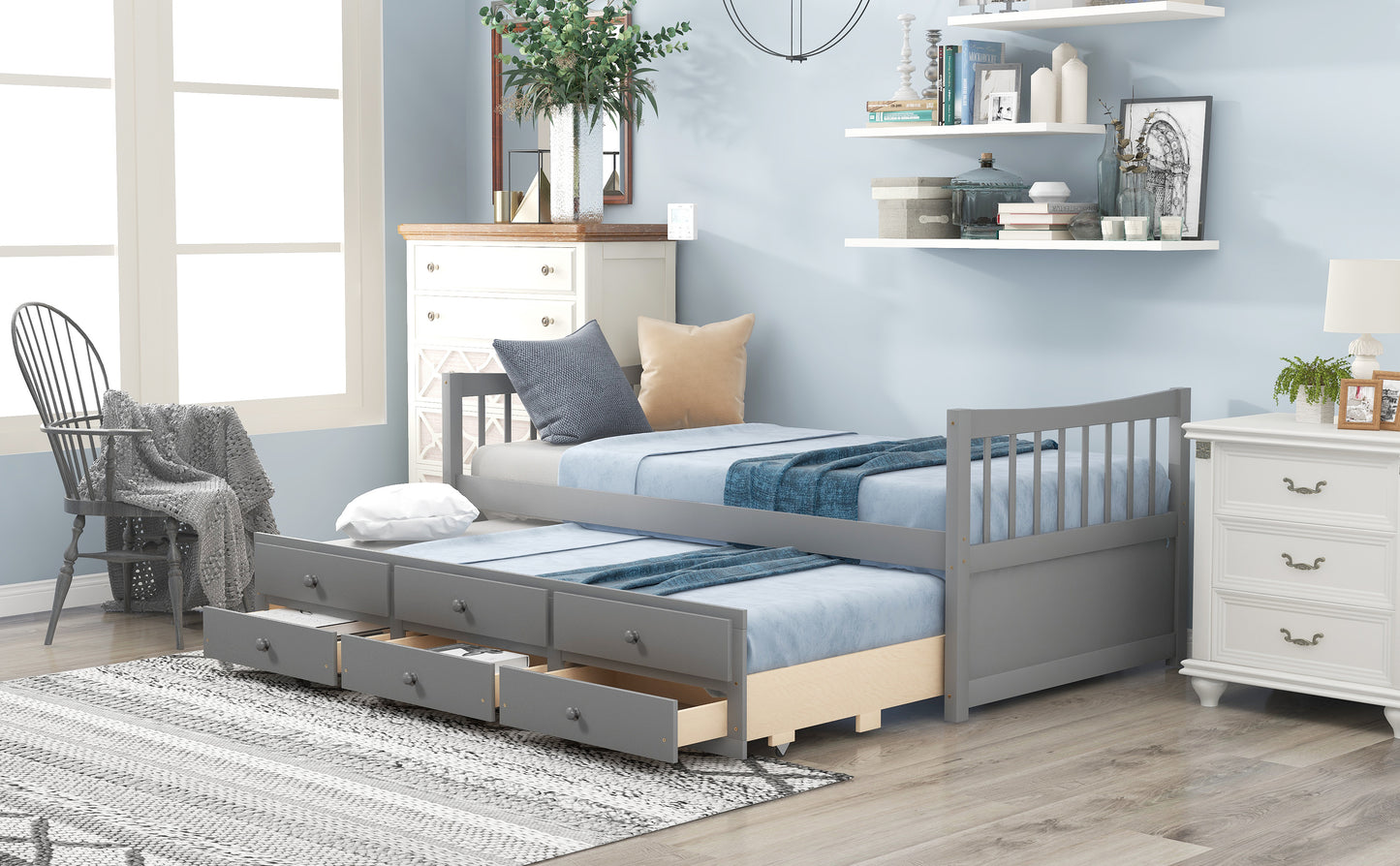 Daybed with Trundle and Drawers, Twin Size, Gray(OLD SKU: LP0000141EAA)