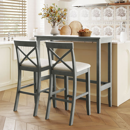 TOPMAX Farmhouse 48”Rectangular Wood Bar Height Dining Set Kitchen Breakfast Nook with 2 Chairs for Small Places,Gray