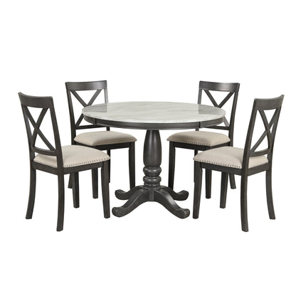 Orisfur. 5 Pieces Dining Table and Chairs Set for 4 Persons, Kitchen Room Solid Wood Table with 4 Chairs