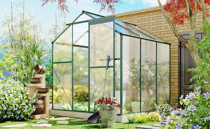 TOPMAX Upgraded Outdoor Patio 6.2ft Wx6.3ft D Greenhouse, Walk-in Polycarbonate Greenhouse with 2 Windows and Base,Aluminum Hobby Greenhouse with Sliding Door for Garden, Backyard, Green