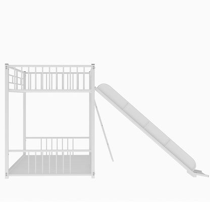 Metal Bunk Bed with Slide, Twin over Twin, White